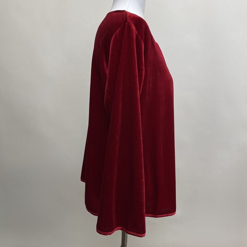 Oscar de la Renta Pink Label Women's Top Medium Large Red Velvet Velour - Picture 5 of 8